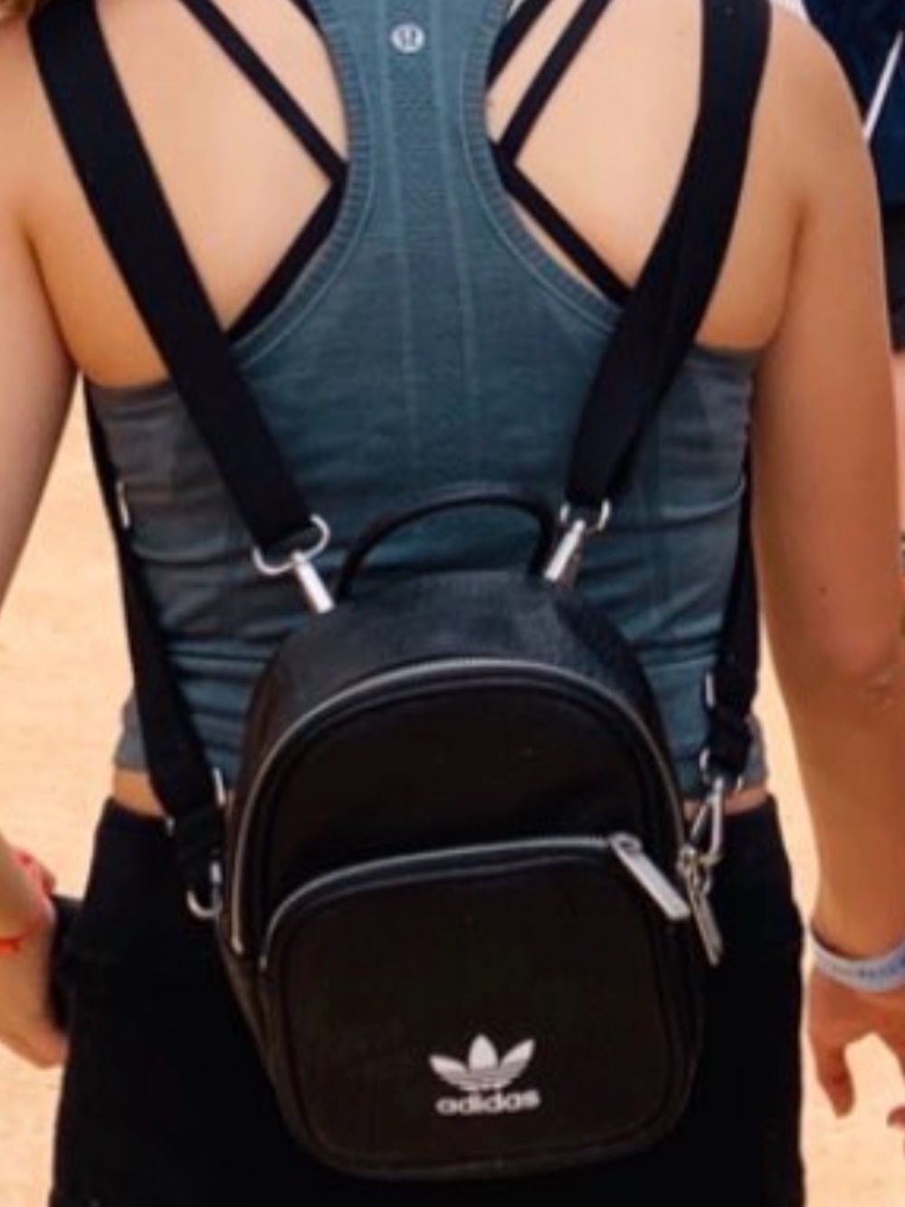 adidas Black Mini Backpack with White Trefoil